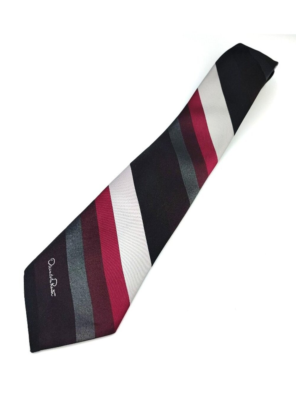 Men's Tie Oscar de la Renta Mens Neck Tie Burgundy Black Gray White Striped